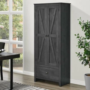 Rustic Gray Grey Pantry Storage Cabinet Shelving Laundry Organizer Utility Doors - Picture 1 of 5