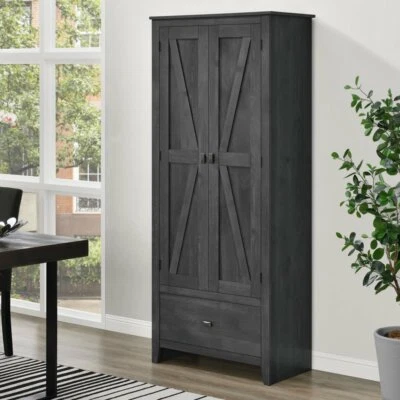 Rustic Gray Grey Pantry Storage Cabinet Shelving Laundry Organizer Utility Doors - Image 1 of 4