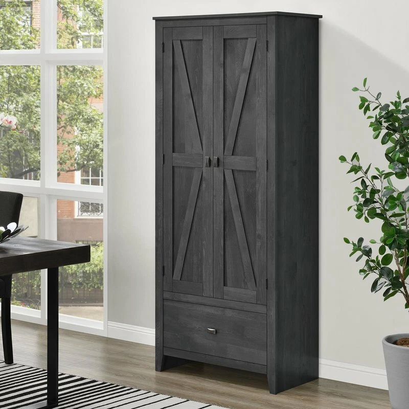 Rustic Gray Grey Pantry Storage Cabinet Shelving Laundry Organizer Utility Doors - Image 1 of 4