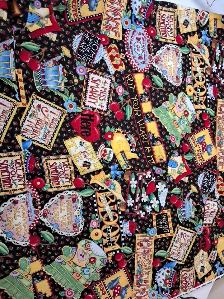 2002 MARY ENGELBREIT Mottos Sayings Cotton Fabric Home Cherries Scottie 1yd - Image 1 of 1