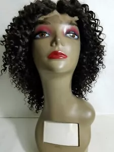 100% Humano Cabello Rizado Peluca Completa 8" Encaje Frontal Tres Partes Hecho a Mano Color 1b - Imagen 1 de 10