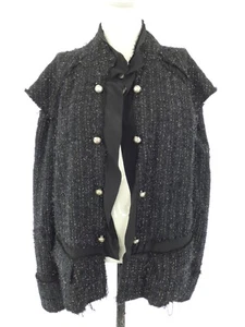 Zara Studio Jacket Sparkle Boucle Tweed Black Unusual Military Coat size L - Picture 1 of 15