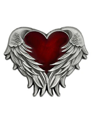 PinMart's Antique Nickel Heart with Angel Wings Enamel Lapel Pin - Image 1 of 3
