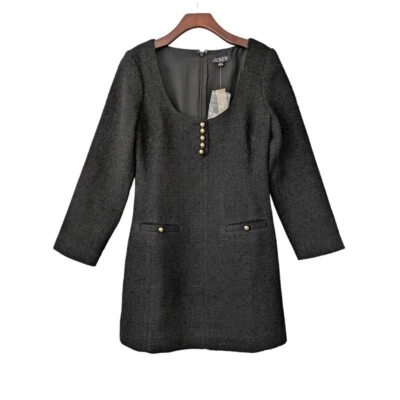 J.Crew Sophia Scoppneck Dress Tweed Sheath Long Sleeve Black Sz 6 NWT $260 CF626 - Image 1 of 4