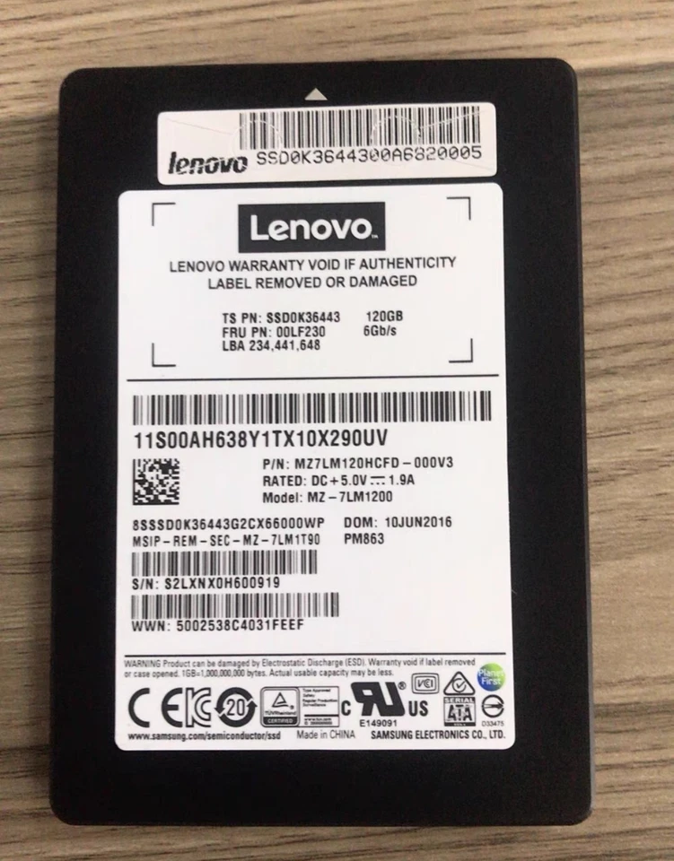 Lenovo PM863 120GB SATA 6Gb/s 2.5" SSD MZ7LM120HCFD SSD0K36443 00LF230 - Image 1 of 3
