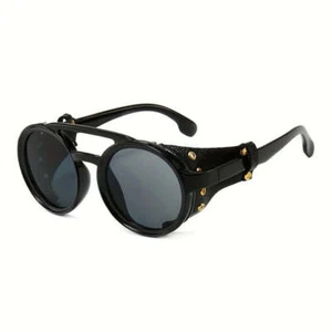 Glacier Windproof Mountaineering Steampunk Style Round Vintage Glasses Retro BLK - Picture 1 of 6