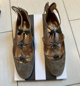 Aquazzura Pandora Ballet Flat, camoscio oliva, dettaglio metallo pistola, tg. 39 nuove con scatola - Foto 1 di 7