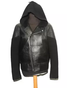 HERVORRAGENDE GIVENCHY SCHWARZE LEDER NEOPREN KAPUZE LAMMFELL BIKER JACKE L - Bild 1 von 21
