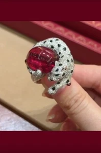 15.45 TCW Pink Cabochon Panther Design Simulated Sapphire Amazing Unique Ring - Picture 1 of 7