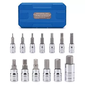 13pcs Metric Hex Bit Socket Set Crv Allen Bit Socket Kit S2 Steel 2mm 14mm 1/4" - Picture 1 of 7