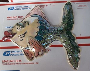 Vtg 2000 Heather Goldmine large Kissy Fish Wall Plaque Blue Sky Corp - Picture 1 of 7