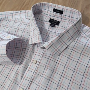 J. Crew Shirt Mens 2XL Performance Slim Fit Button Up White Plaid Blue Red - Picture 1 of 8