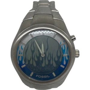 Fossil Big Tic Digital Watch Blue Flame Vintage Used Men's 80s Tech Style - Picture 1 of 12