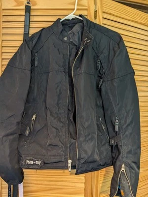 Chaqueta de motocicleta Power Trip acolchada armadura + forro negro nailon cremallera completa - PEQUEÑA Foto 1 de 4