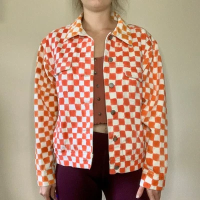 Chaqueta vaquera pintada a mano a cuadros Bill Blass vintage años 80 rediseñada  Foto 1 de 4