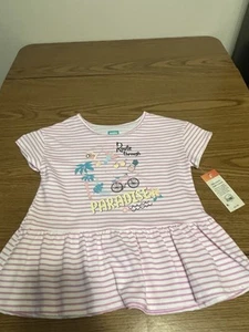 NWT Size8 Garanimals 365 Kids Pink Stripe Peplum Tshirt “ Route Through Paradise - Picture 1 of 20