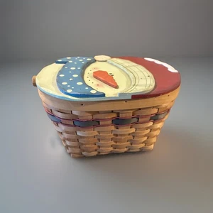 Schneemann Korb aus Weide Weihnachten Urlaub - Klappbarer Holzdeckel mit Griff - Bild 1 von 6