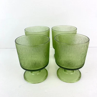 Juego de 4 vasos de agua de jugo de vino copa de vidrio ondulado verde aguacate Foto 1 de 4