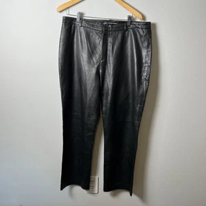 Pantalones Linda Allard Ellen Tracy para mujer 16 cuero negro pierna recta cremallera clásica - Imagen 1 de 7