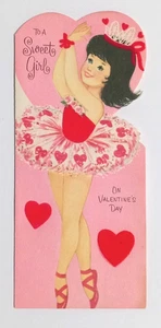 Vintage Used Valentine Pink Flocked Greeting Card c1960's Ballerina 7"h - Picture 1 of 3