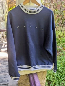 Vintage 90s Pro-Player Maine Travel Sweatshirt XL Navy Blue Mock Neck - Picture 1 of 18