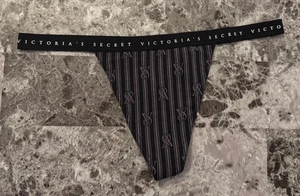NWT VICTORIA'S SECRET BLACK STRIPE MONOGRAM LIGHTWEIGHT BAND V STRING PANTIES - Picture 1 of 3