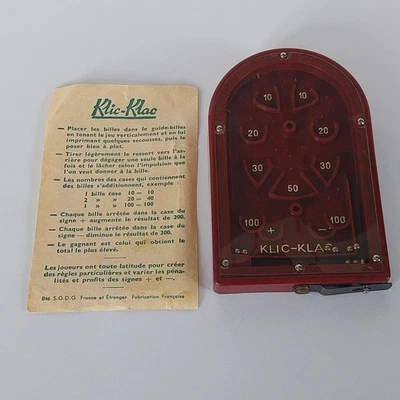 Ancien jeu KLIC-KLAC en Bakelite Flipper de table  Poche TBE SGDG Made in France - Photo 1/4