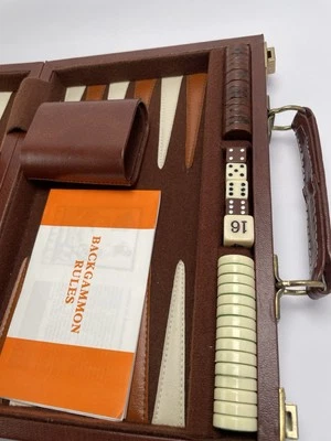 Vtg Backgammon Set in Faux Leather Case Complete Made In Taiwan - Image 1 of 4