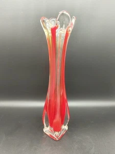 Vintage Murano Style 1960’s Ruby Red Glass Vase Lovely 30cm High - Picture 1 of 6