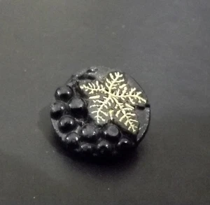 Impressed Black Glass Button - Grapes & Leave, w/Gold Luster (4930) - Picture 1 of 4