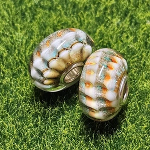 Trollbeads Autumn Fossils Ripple Pair Unique Glass Bead OOAK - Picture 1 of 7