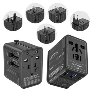 Adattatore da viaggio universale, adattatore internazionale 30W-75W, con ricarica rapida 4USB - Foto 1 di 15