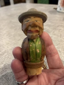 Vintage Anri?Wood Mechanical Man Sticking Out Tongue Opening Jaw Stopper. G26b - Picture 1 of 5