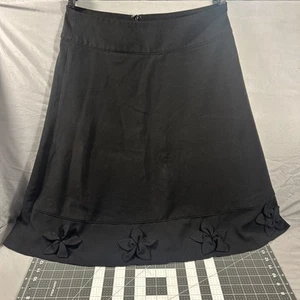 East 5th Womens Midi A Line Skirt Size 10 Black Business Causal Black Flowers - Picture 1 of 5