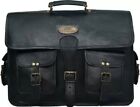 18 Inch Vintage Laptop Messenger Briefcase Bag Satchel Black Men's Buff Leather