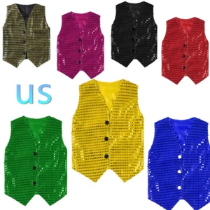 Kids Sequins Hip Hop Jazz Dancewear Button Jacket Stage Performance Costume - Picture 1 of 95