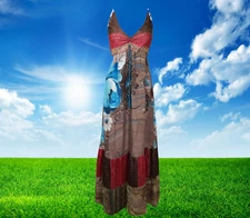 Womens Strap Sundress, Colorful Recycled Silk Dress, Spaghetti Strap, Ibiza S/M