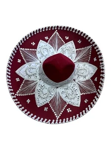 MEXICAN MARIACHI HAT , CHARRO , SOMBRERO , COSTUME , 22" ONE SIZE , BURGUNDY - Picture 1 of 3
