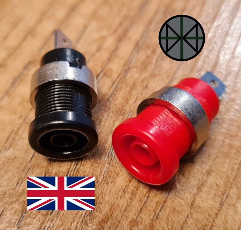 2 Pcs 4mm High Current Female Banana Plug Socket 1 x Black & 1 x Red 32 Amp - Image 1 of 4