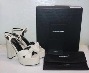Sandali Saint Laurent tessuto bianco plateau tacco alto a blocco misura 40 - Foto 1 di 21
