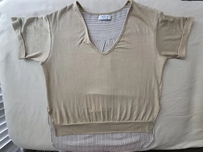 Bailey 44 100% Lino Algodón Top Mujer Ropa Manga Corta Beige Cuello en V ~M Foto 1 de 4