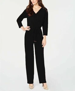 Thalia Sodi Women's Surplice Neck Embellished Jumpsuit Black M - Picture 1 of 3