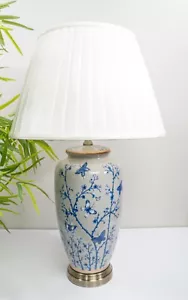 Grey Blue Butterfly Floral Oriental Ceramic Porcelain Pattern Table Lamp G2109 - Picture 1 of 10