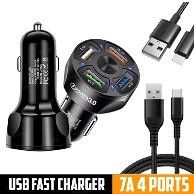 35W 4 Port Fast Car Charger USB Cigarette Lighter Socket Power Adapter - Image 1 of 4