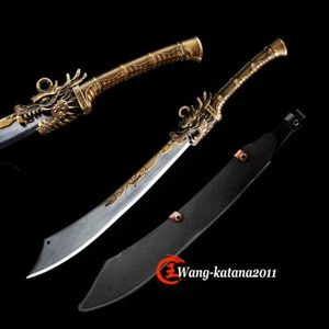 Sharp Chinese Broadsword Dragon Theme Kung Fu Dao Sword Manganese Steel Leather - Picture 1 of 10