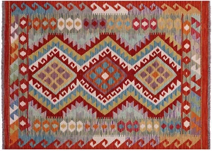 3' 7" X 4' 10" Reversible Wool On Wool Flat Weave Kilim Rug - Q17903 - Picture 1 of 7