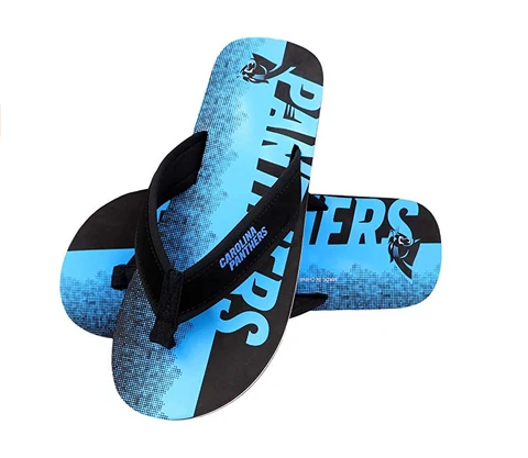 FOCO NFL Men's Carolina Panthers Contour Fade Wordmark Thong Sandals Cover