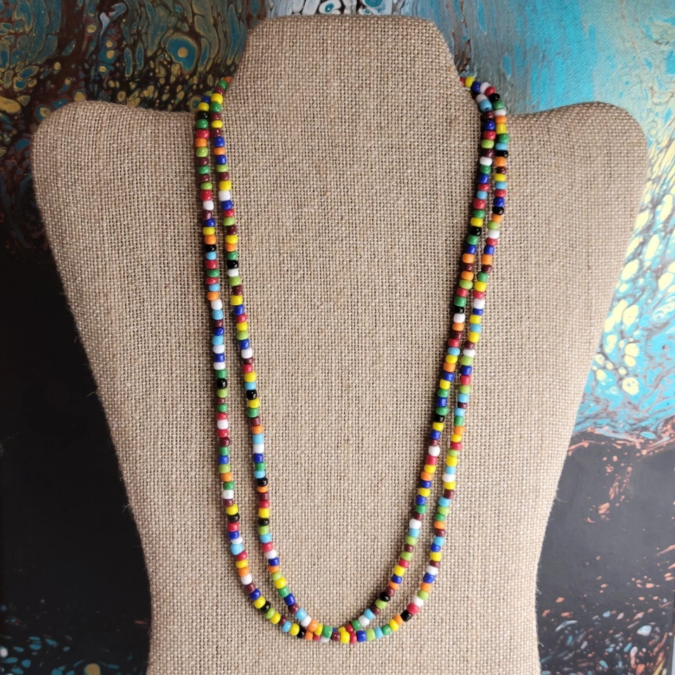 Collar Boho Doble Cuentas Multicolor Hippie Cuentas Vidrio 20 pulgadas Foto 1 de 4
