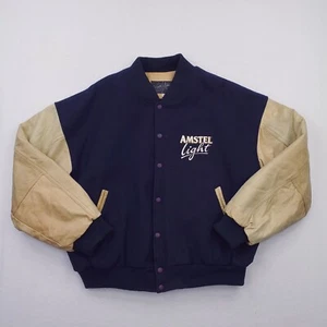 VTG Amstel Light Jacket Mens Extra Large Blue Tan Varsity Letterman Bomber Beer - Picture 1 of 17