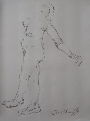 Hand Drawn Medium Expressive Pencil Life Drawing of a Standing Female Nude - Image 1 of 4